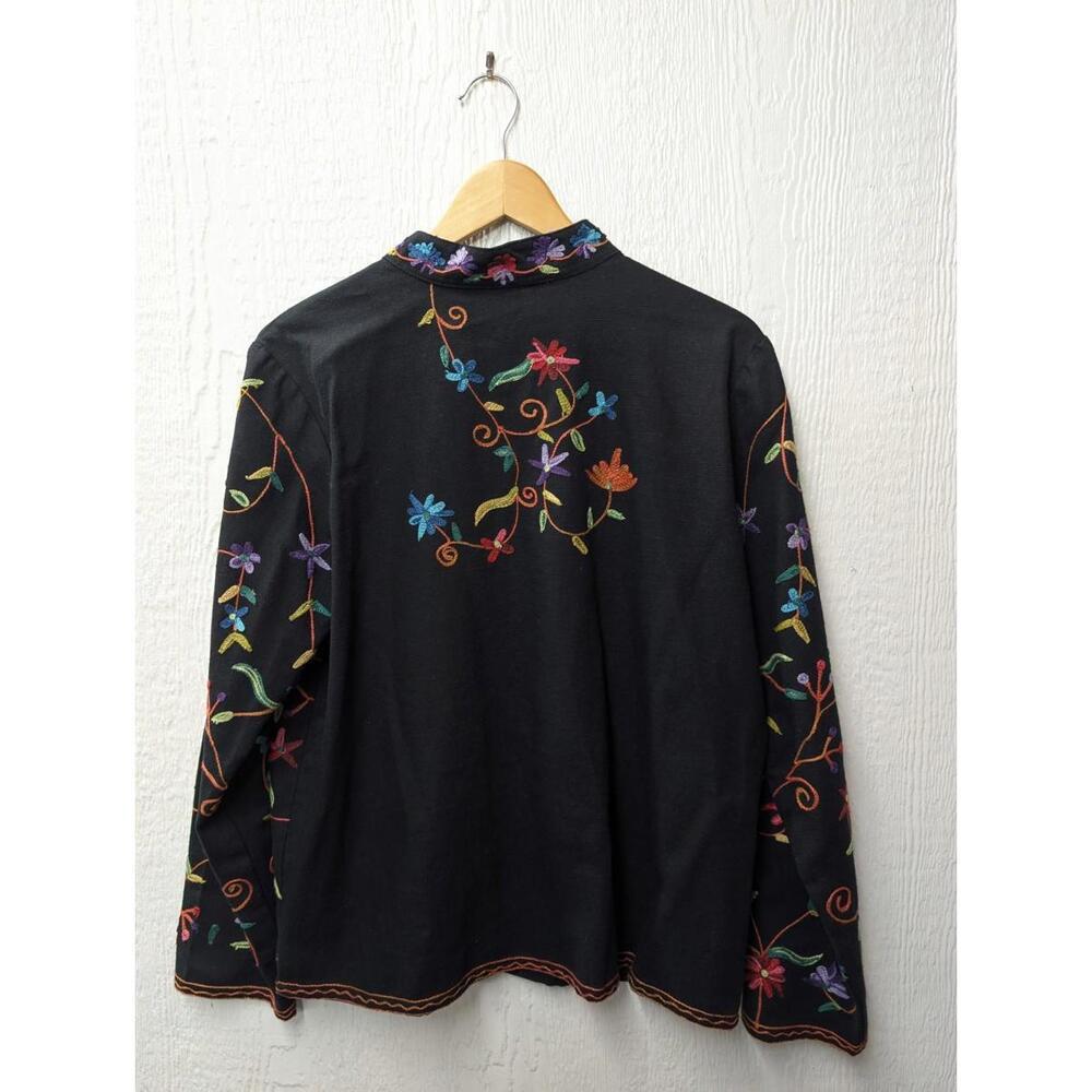 Vintage Willow Ridge Jacket Black 100% Cotton Floral Embroidered Boho Artsy Med - Picture 4 of 4
